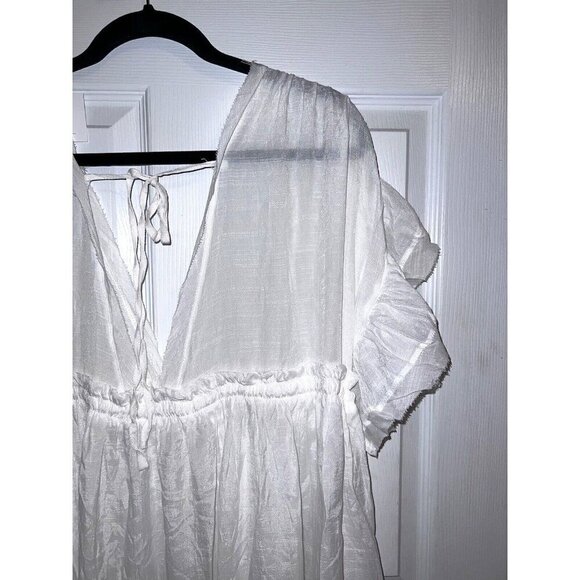 NWT BOHO BEACH HUT White Flowy Long Maxi Gauze Boho Beach CoverUp Dress Pockets - Picture 13 of 15